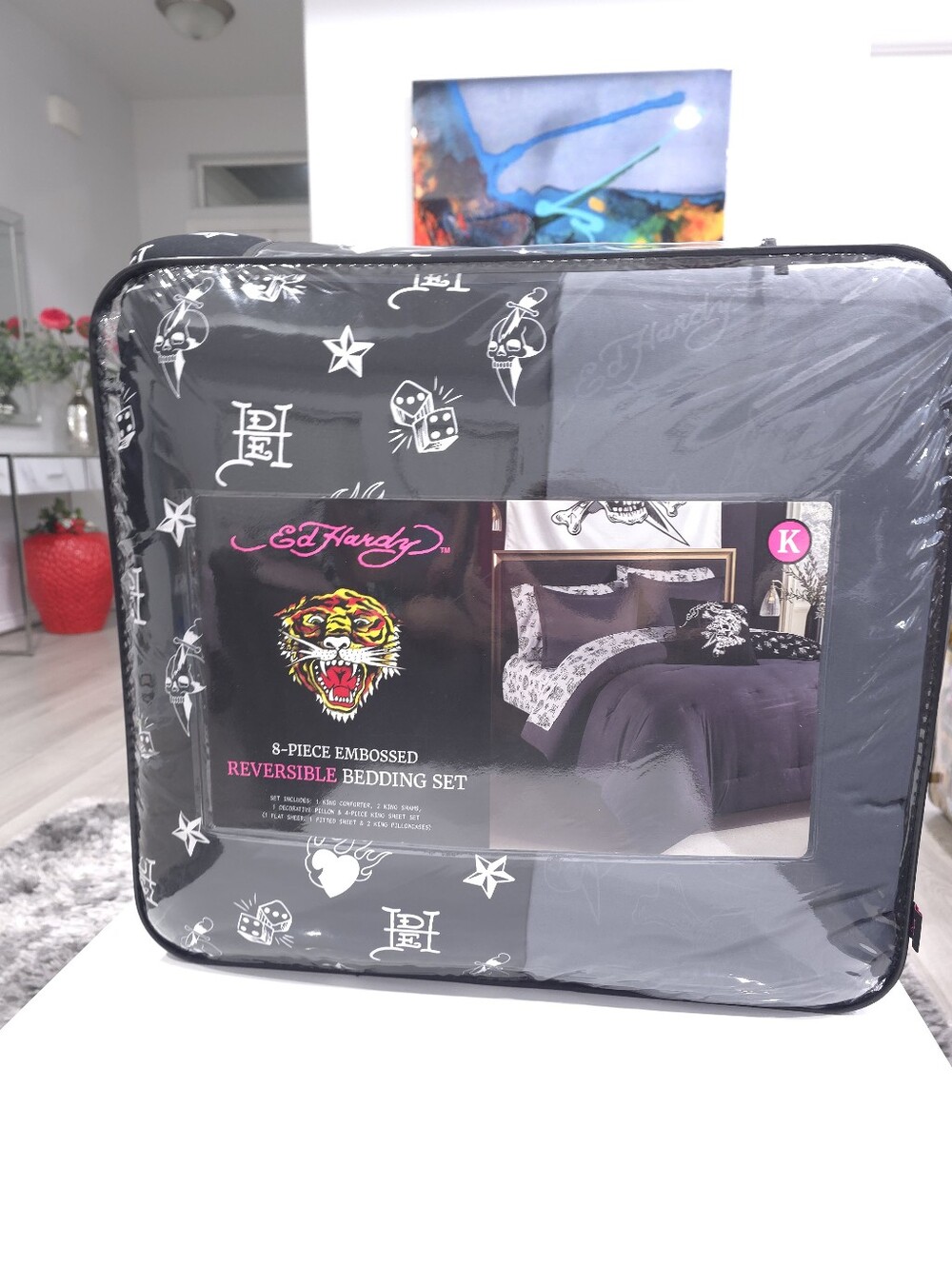 Ed Hardy KING 8-Piece Dice Gray Bedding Comforter Set